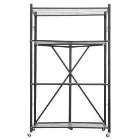 4-Tier Foldable Storage Shelf, 36W x 21D x 60H Inch Folding Metal Rack Shelving Unit, No Assembly Organizer Shelf with 5 Wheels & 4 Hooks for Pan