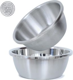 304 Stainless Steel Microporous Colander,2QT Large Capacity with Mixing Bowl For washing vegetables, fruit and rice and for draining cooked pasta