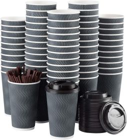 Disposable Coffee Cups with Lids and Straws - 16 oz (90 Set) Togo Hot Paper Coffee Cup with Lid To Go for Beverages Espresso Tea Insulated Reusab