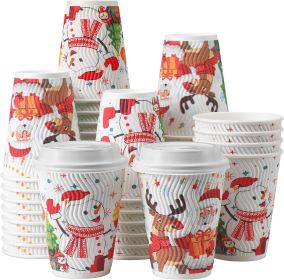 12 oz Christmas Coffee Cups with Lids - 50 Pack Disposable Insulated Paper Cups, Christmas Hot To Go Coffee Cups
