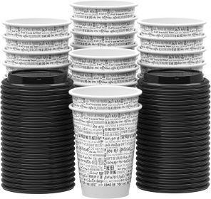Disposable Paper Coffee Cups with Lids, 100 pack 12 oz Double Wall Paper Cups