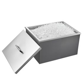 Drop in Ice Chest, 22"L x 17"W x 12"H Stainless Steel Drop in Cooler, 45.3 Quart Commercial Ice Bin with Pot Lid for Outdoor Kitchen Patio Bar