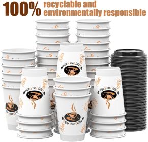 100 Pack 12 oz Double Wall Disposable Paper Coffee Cups with Lids, Insulated To Go Coffee Cup, Hot Drinking Cups for Daily use (Color: White)
